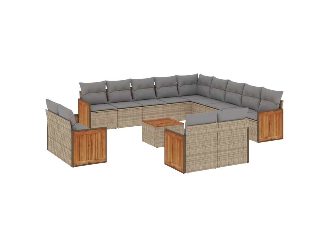Conjunto de 14 Sofás P/ Jardim com Almofadões Vime Pe Bege MAISON EXCLUSIVE (14 pcs)