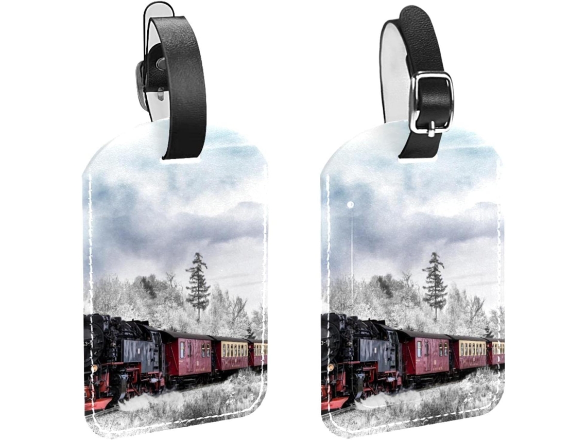 Conjunto De 2 Etiquetas Bagagem Em Imitação Couro Proteger Sua Privacidade Design Paisagem Inverno
