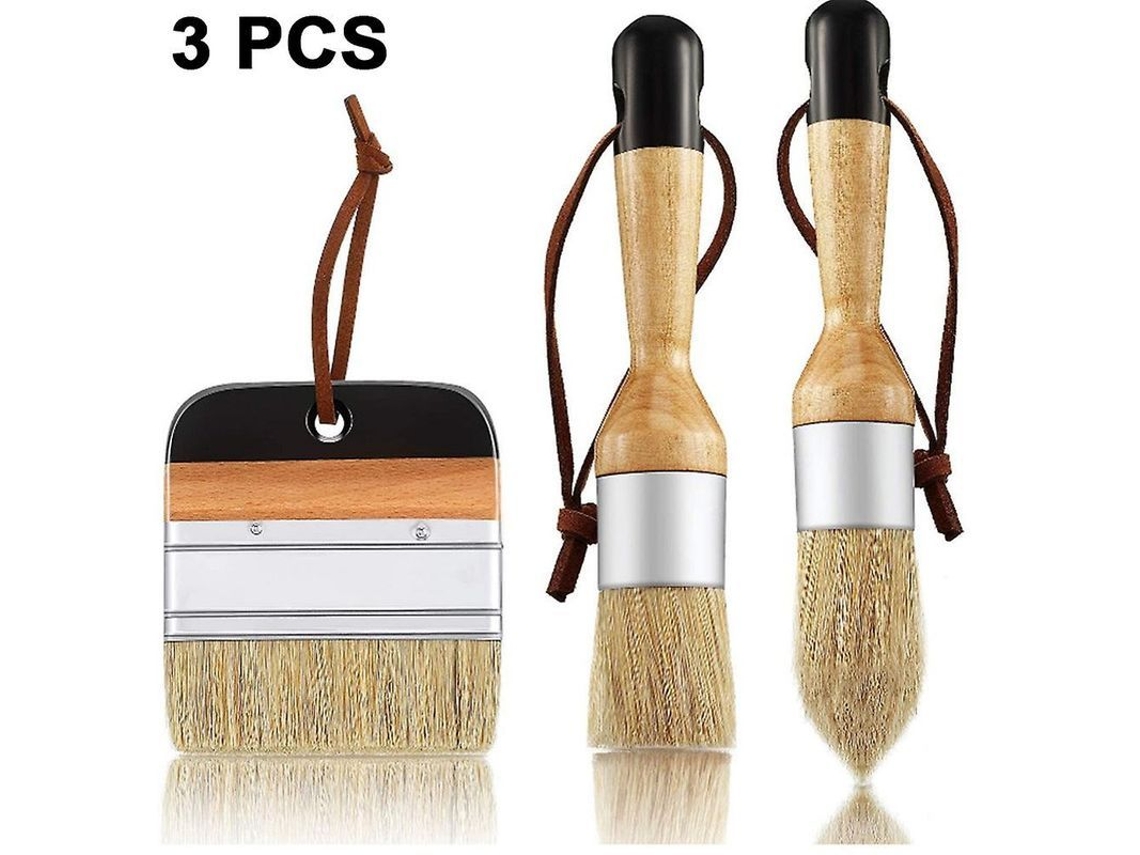 Set De 3 Pincéis De Cera E Giz Para Móveis Com Cerdas De Javali Natural Para Pintura E Enceramento