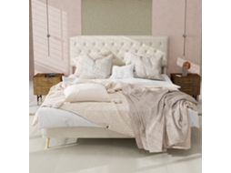 Cama Casal Bege 140x200cm Estofada, Cabeceira Macia, Caixa Baixa (s/ Colchão). -op