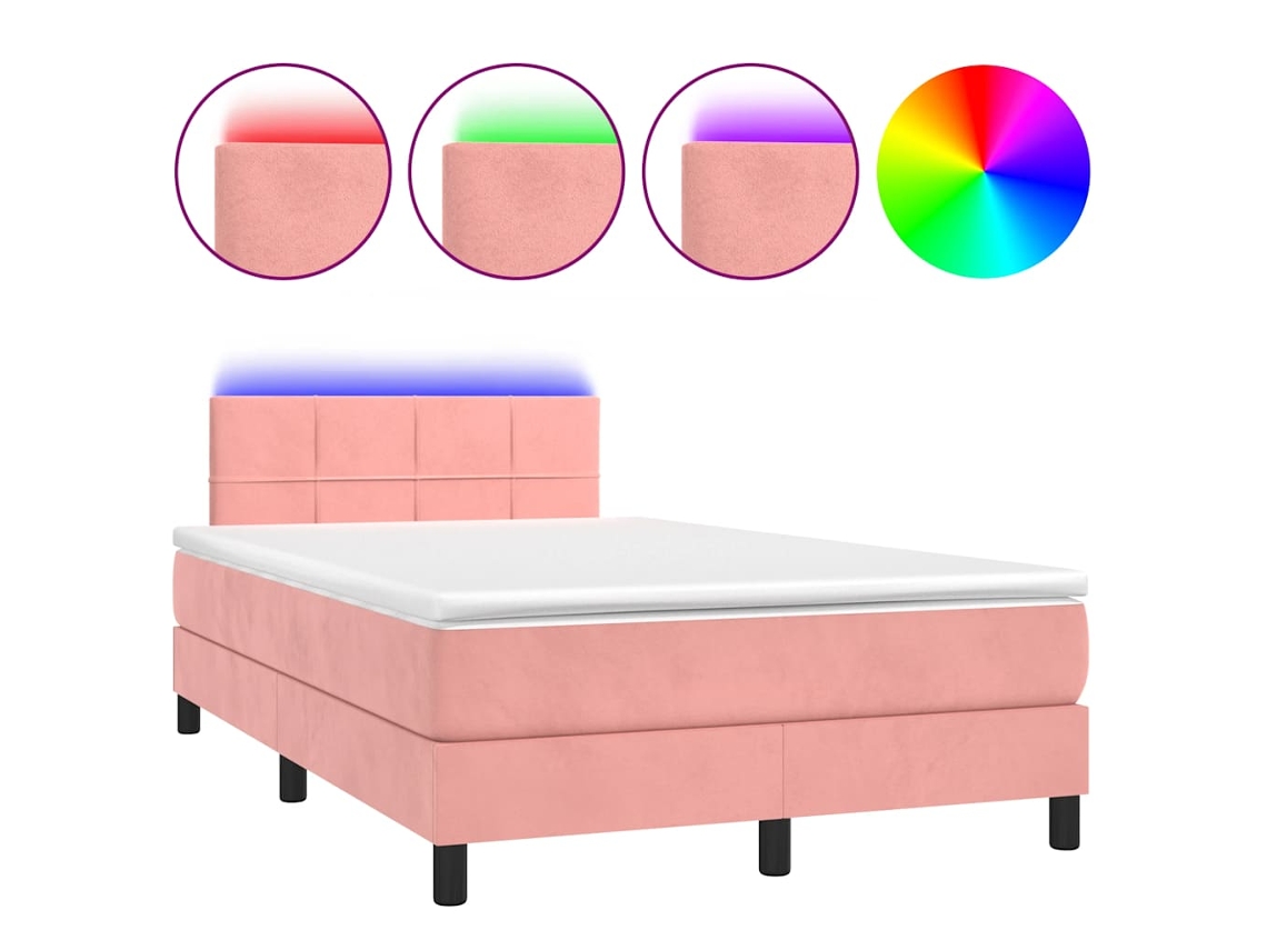 Sommier Luzes Led VIDAXL Veludo Rosa (120x190cm)