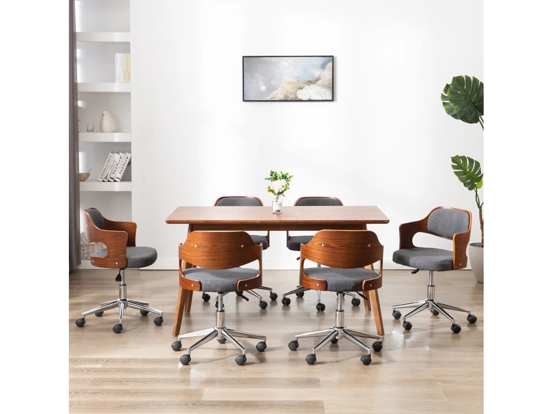 Vidaxl Cadeiras De Jantar 6 Pcs Madeira Curvada E Tecido Cinzento