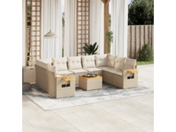 Vidaxl 10 Pcs Conjunto De Sofás P/ Jardim Com Almofadões Vime Pe Bege