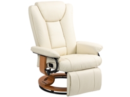 Cadeira Reclinável Reclinável, Giratória, Até 150 Kg, Camada de Couro Sintético, Estrutura Aço, Branco Creme-pt