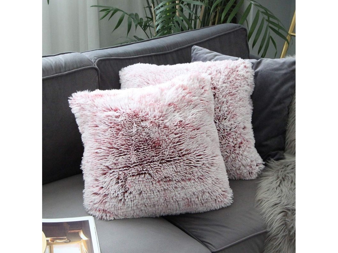 2026 2 Fundas Almohada Pelo Falso Suave Lujo 45x45 Cm Rojo Ombre para Sofá Cama Decoración Hogar