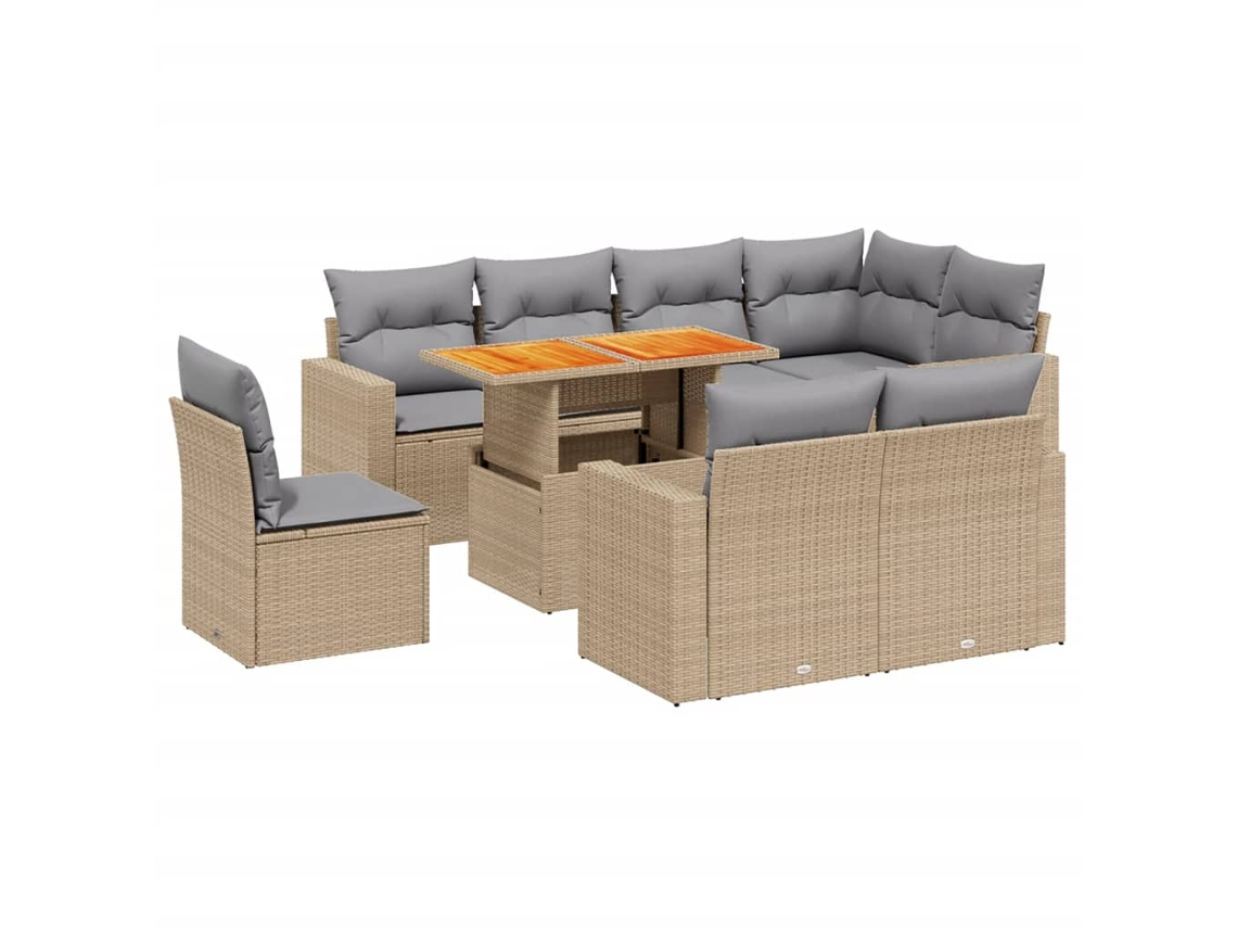 Conjunto de 9 Sofás para Jardim com Almofadões Vime Pe Bege MAISON EXCLUSIVE (90x200 cm)