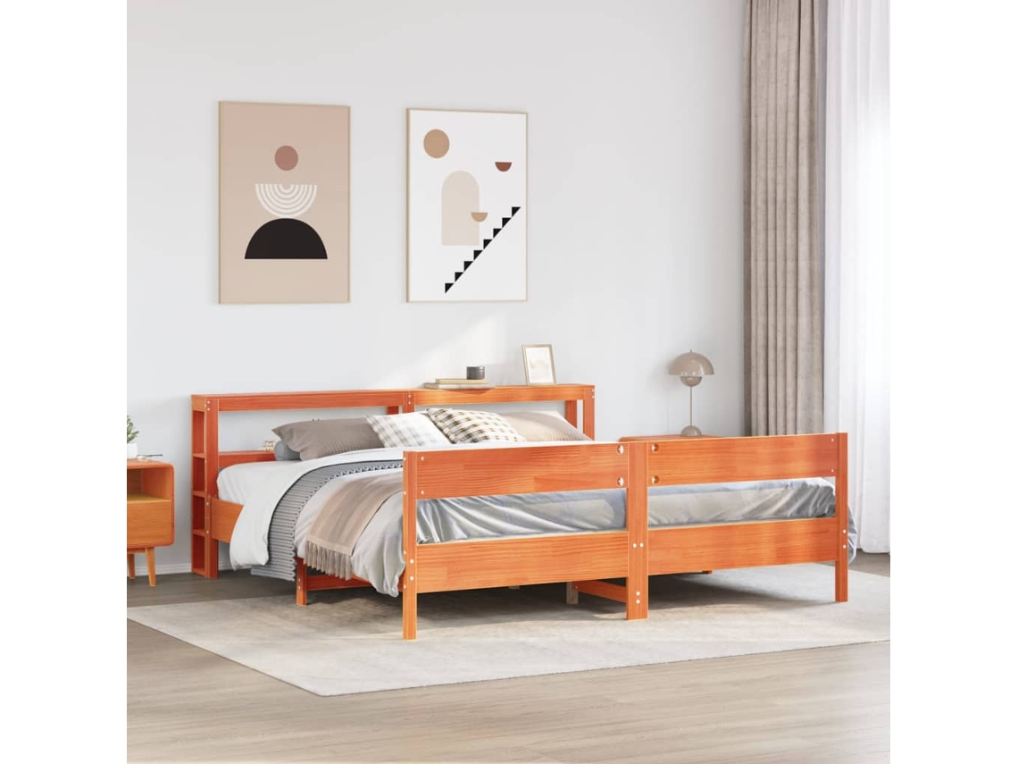 Vidaxl Cama Sem Colchão 200x200 Cm Pinho Maciço Castanho-mel