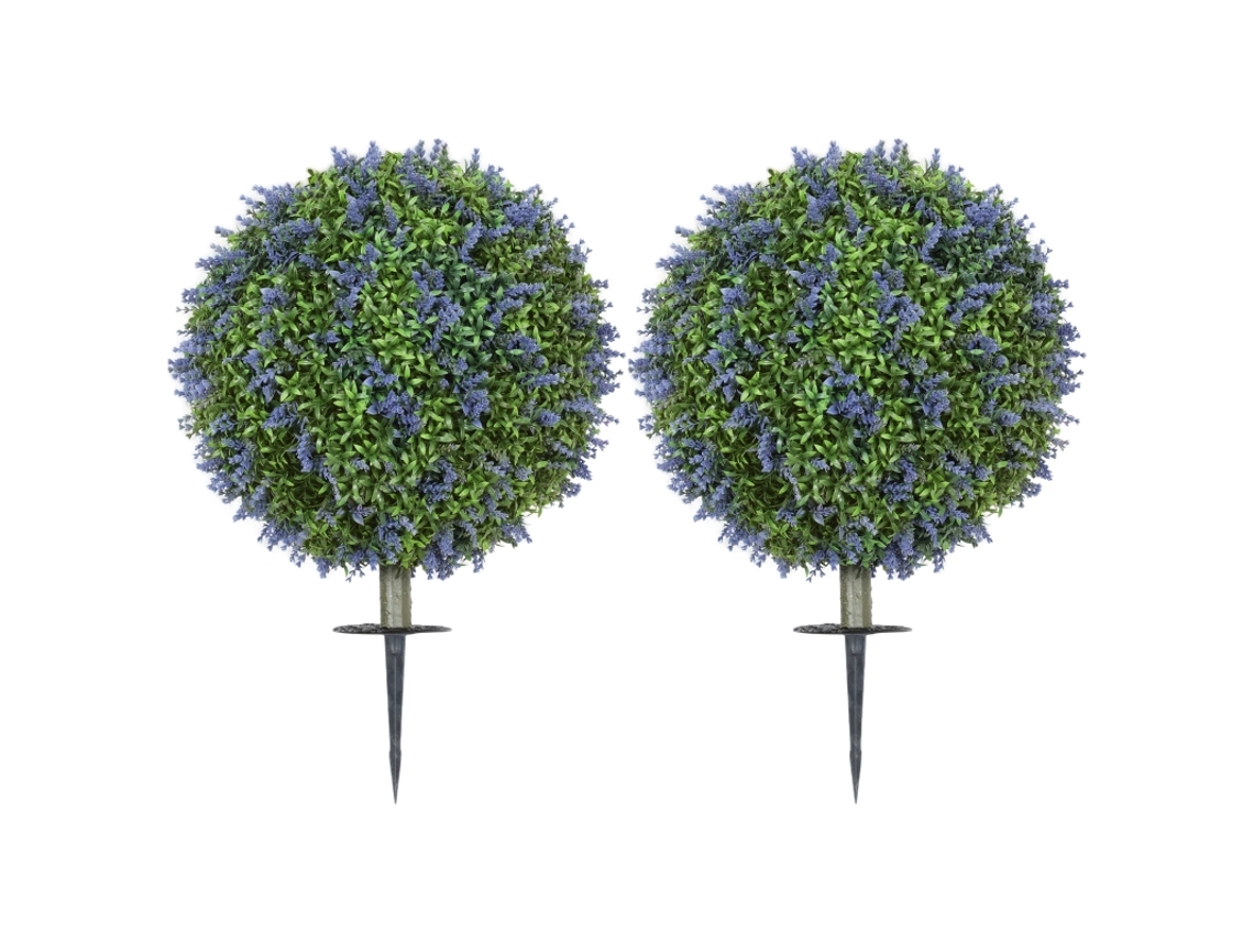 Conjunto De 2 Lavandas Artificiais De 60 Cm Com Proteção Uv, Aparência Realista E Com Estacas Para Fixação No Solo. Zkaka
