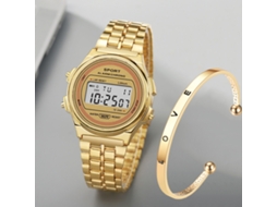 Relógio Digital Led Feminino Estilo Retrô (dourado), Multifuncional