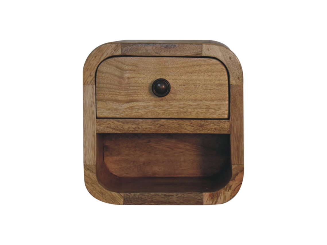 Cômoda Extra Mini Em Madeira Maciça Com Acabamento Em Carvalho, Com Compartimento Aberto, 1 Gaveta E 1 Prateleira, Castanho Artisan Furniture