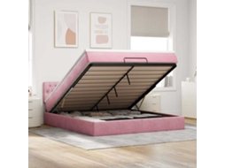 Vidaxl Estrutura De Cama Otomana Com Colchão 160x200 Cm Veludo Rosa