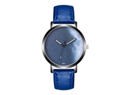 Relógio unissex casual com pulseira de couro e mecanismo de quartzo - Azul