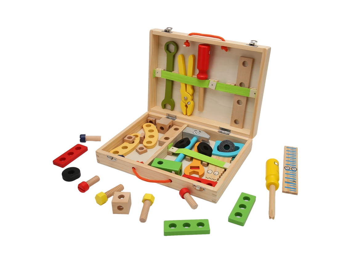 Kit de Ferramentas de Madeira para Crianças, Brinquedo Educativo de Simulação com Parafusos e Porcas, Presente Ideal para Crianças Pequenas