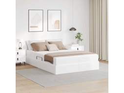 Vidaxl Cama Com Arrumação E Colchão 2 Unid. Branco Couro