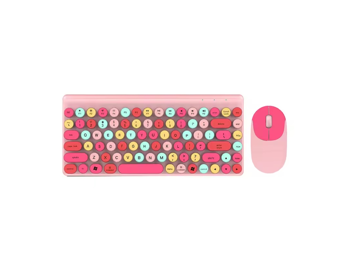 Teclado Eifson Mini 2.4g Sem Fio Com Mouse Cores Candy - Layout Em Inglês - Rosa