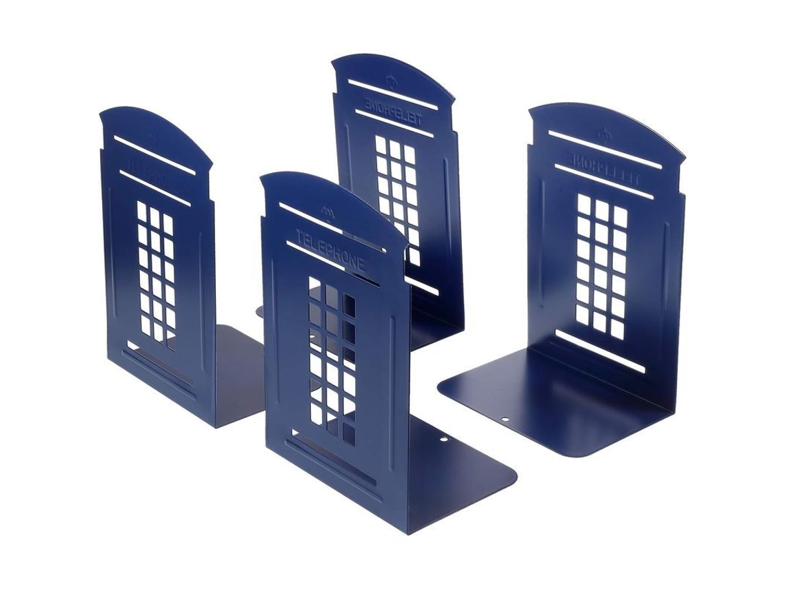 Apoiar Bibliotecas De Metal Estilo Britânico Para Estanterías, Antideslizantes, 7.8x5.5x3.9 Polegadas, Decoração De Cabina Telefónica Azul