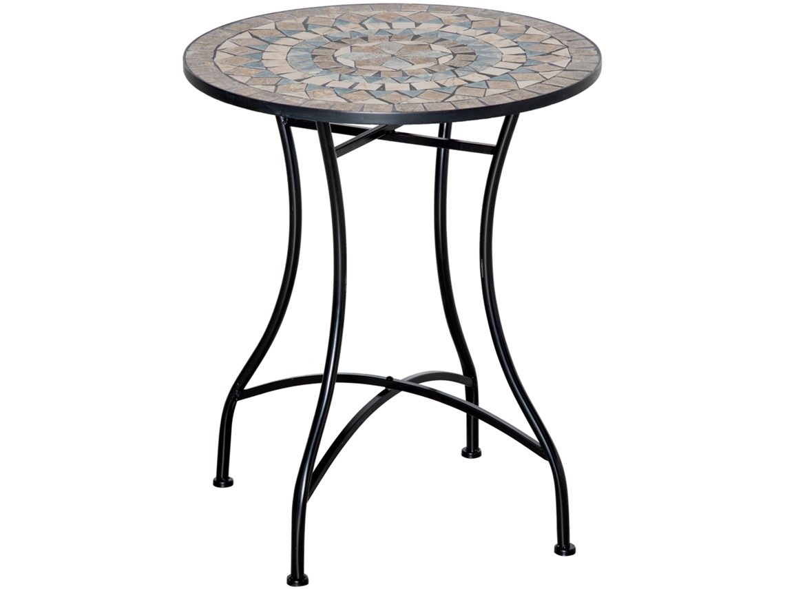 Mesa Jardim Ø60cm, Metal, Resistente Ao Tempo, Verde+bege+branco, Varanda/camping/pátio-pt
