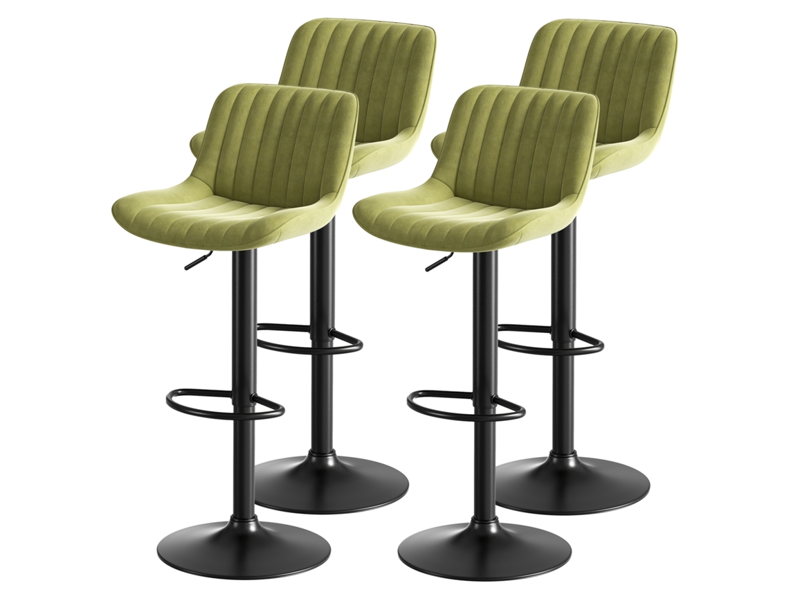 Conjunto De 4 Bancos Giratórios Verdes Para Sala De Jantar/bar – Estofados Em Veludo, Com Altura Regulável E Rotação De 360°