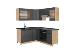 Cozinha Em Ângulo Fame Line, 190x46cm Sem Pt, Cinza Escuro, Carvalho Dourado, Vicco