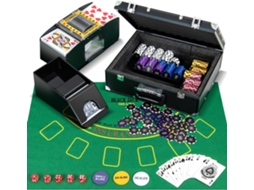 Conjunto de 300 Fichas de Póquer Jogo de Póquer de Casino 2 Baralhos de Cartas 5 Dados e 3 Botões Do Dealer Feltro de Póquer COSTWAY