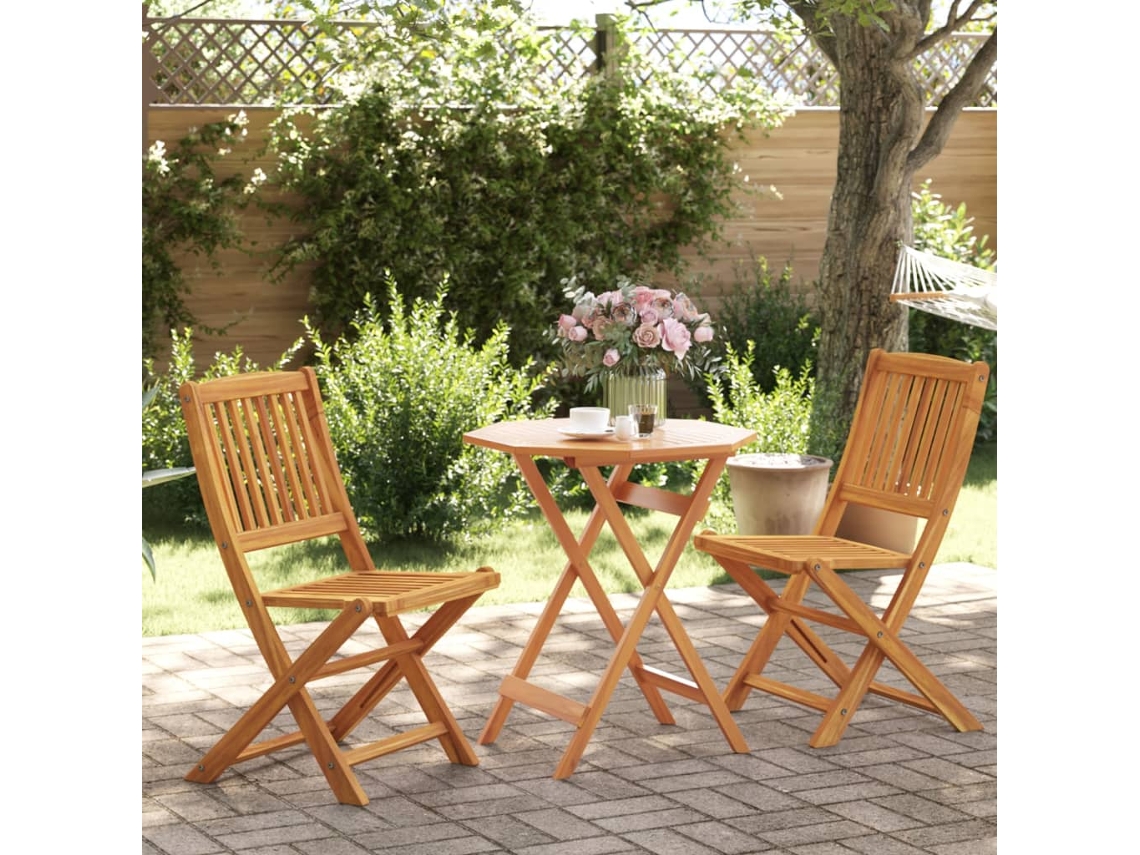 3 Pcs Conjunto De Bistrô Dobrável Madeira De Acácia Maciça Dkd Home Decor