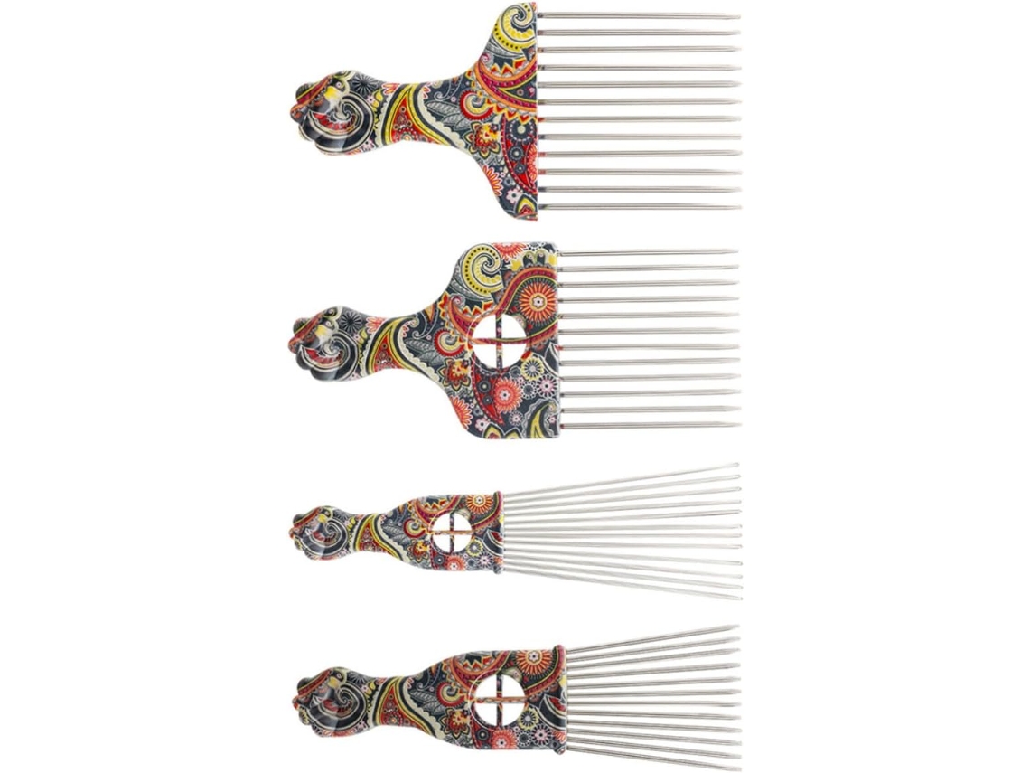 Conjunto de 4 pentes longos de aço inoxidável para penteados afro.
