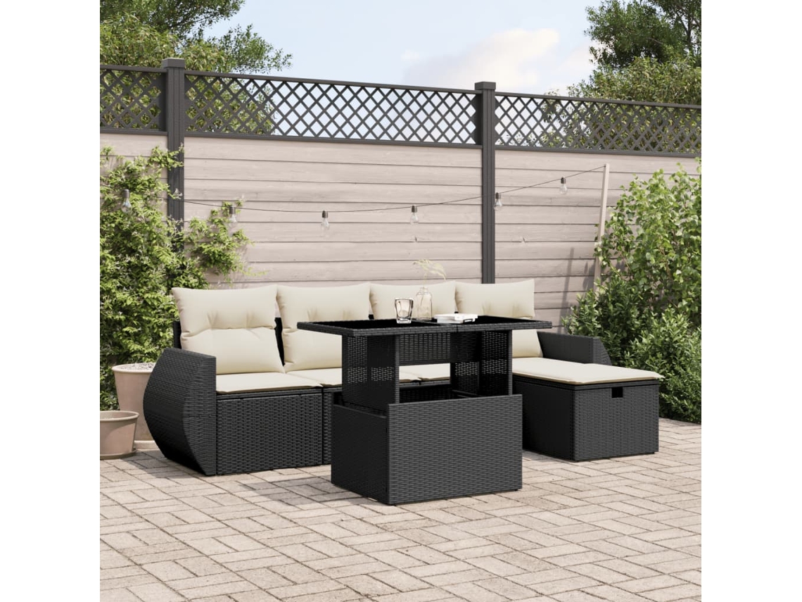 Vidaxl 6 Pcs Conjunto Sofás De Jardim C/ Almofadões Vime Pe Preto