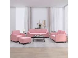 Vidaxl 4 Pcs Conjunto De Sofás Com Almofadas Veludo Rosa