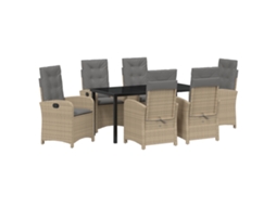 Conjunto 7 De Jantar De Jardim Com Almofadas Vidaxl Bege Rattan Pe