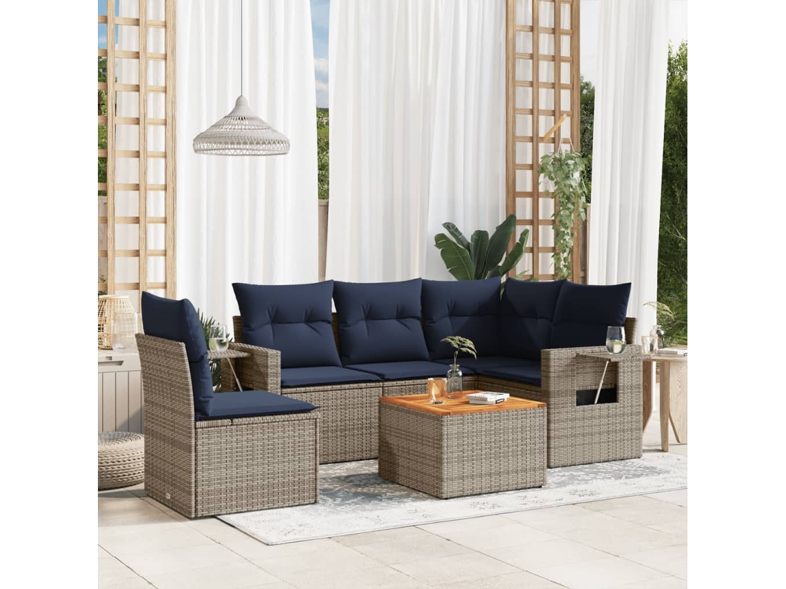 Vidaxl Conjunto De Sofá De Jardim Com 6 Peças E Almofadas Em Rattan Sintético Cinza