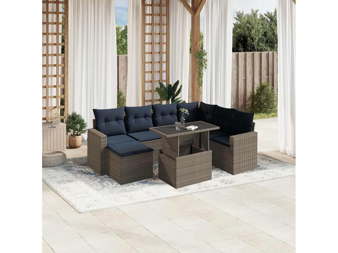 Vidaxl Conjunto De Sofá De Jardim Com 8 Peças E Almofadas Em Rattan Sintético Cinza