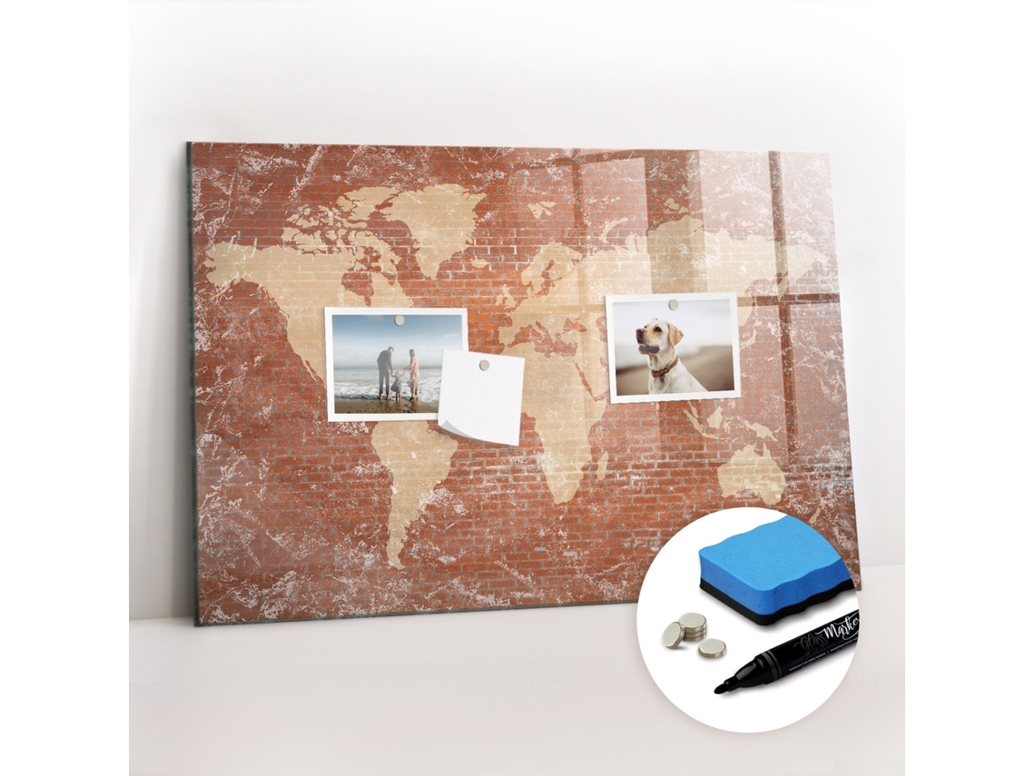Quadro Magnético Decorativo Mapa-múndi Em Tijolos Para A Cozinha Espelharte (60x40 Cm)