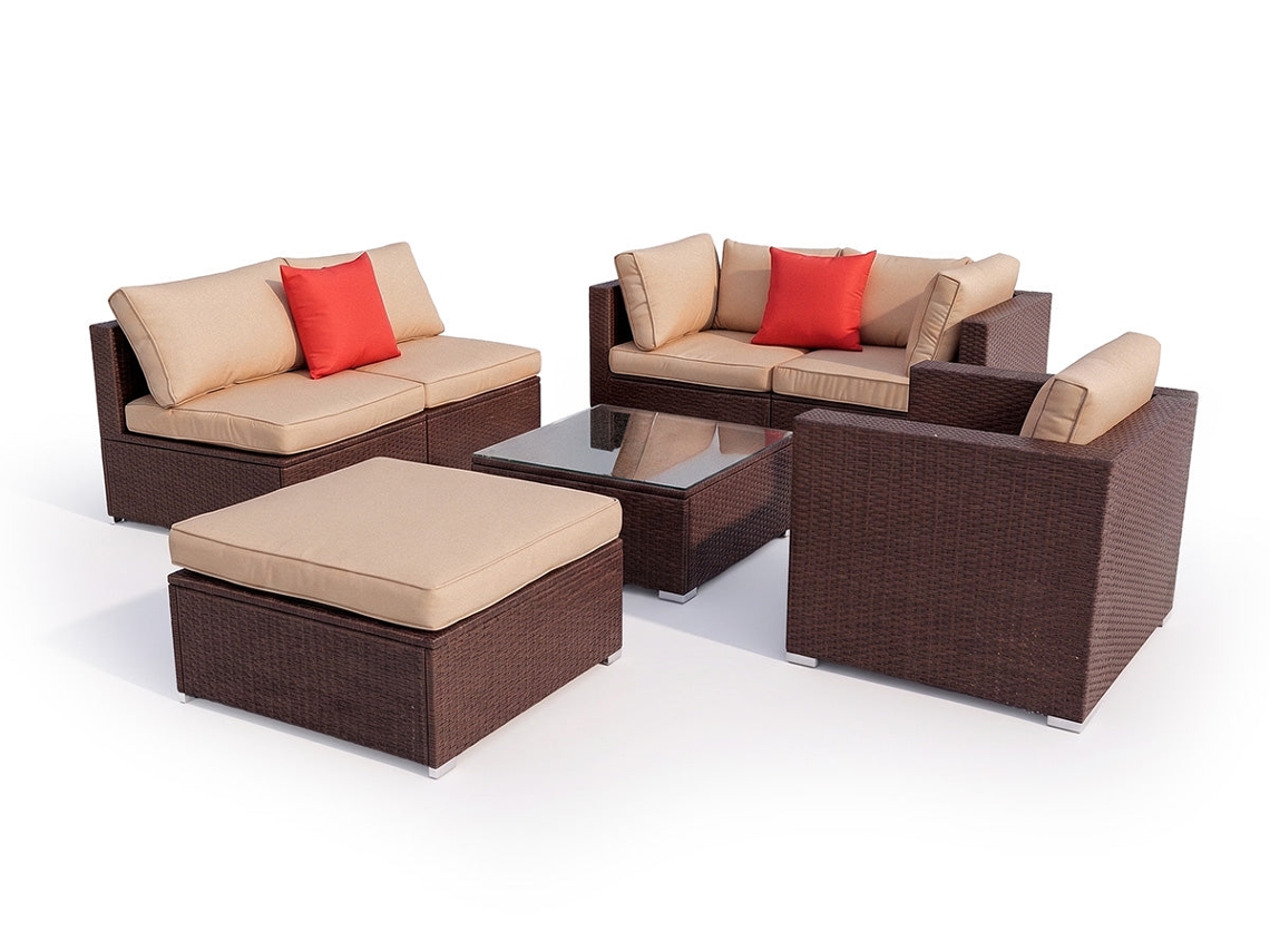 Saldosystocks Conjunto de Sofás Karl para Exterior em Rattan Pe 7 Pçs, 256 Cm, Castanho