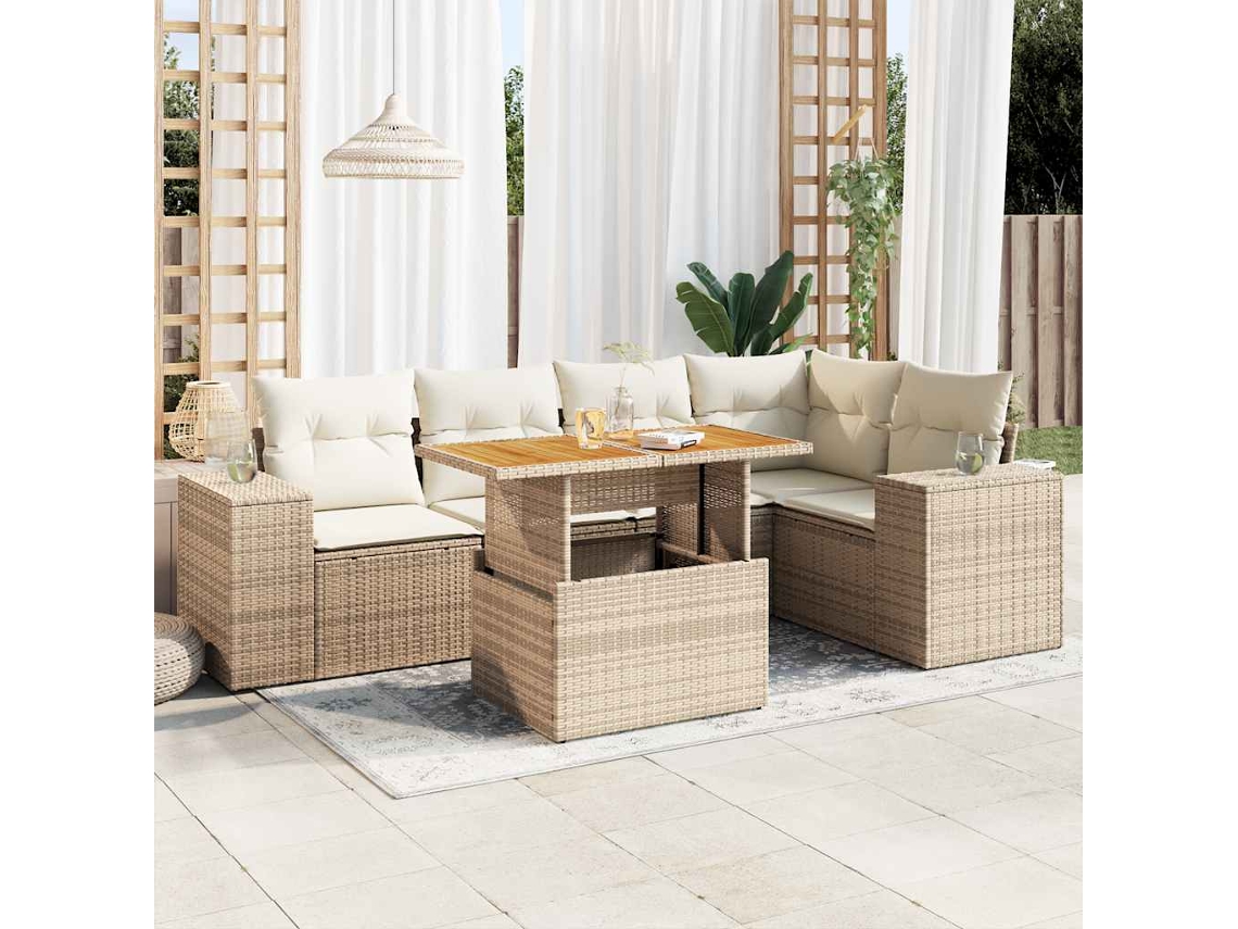 Vidaxl 6 Pcs Conjunto De Sofás P/ Jardim Com Almofadões Vime Pe Bege