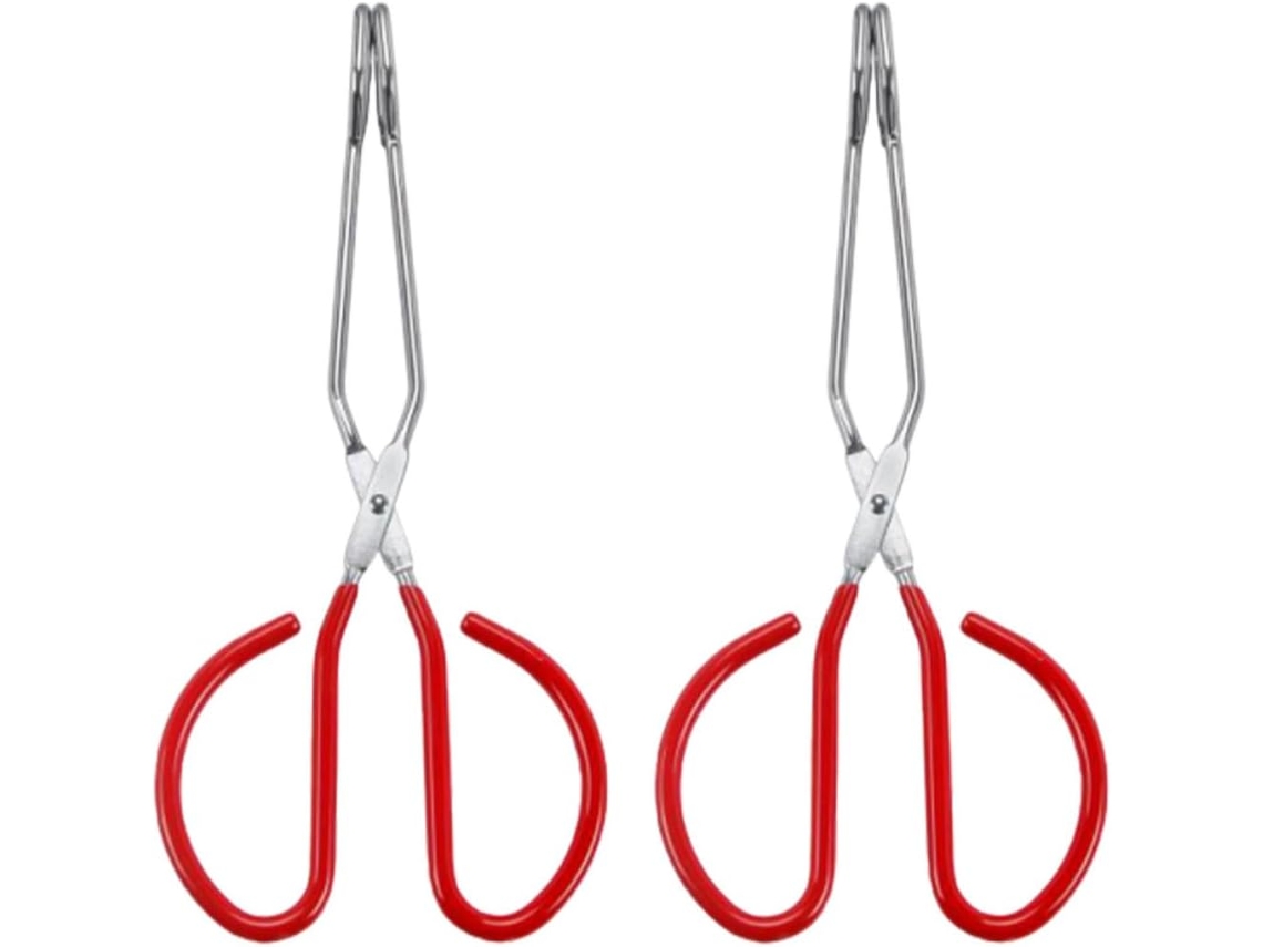 Conjunto Genérico De 2 Pinças Anti Escaldantes Em Aço Inoxidável, Design Ergonômico, Formato Longo, Vermelhas, Para
