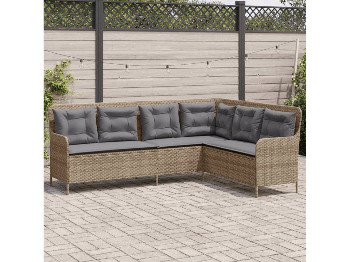 Vidaxl Sofá De Jardim Em Forma De L Com Almofadões Vime Pe Bege