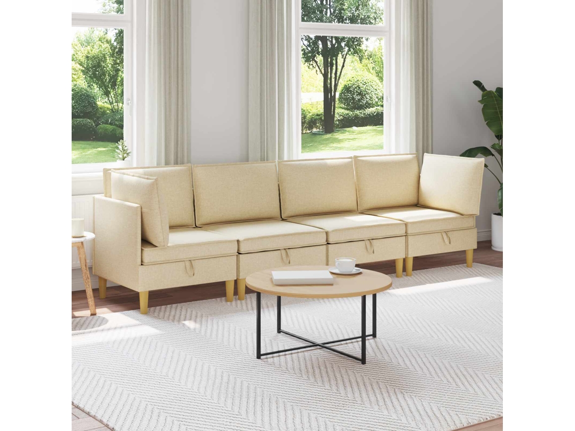 Vidaxl Conjunto De Sofá Modular Com Armazenamento 4 Unid. Creme Tecido