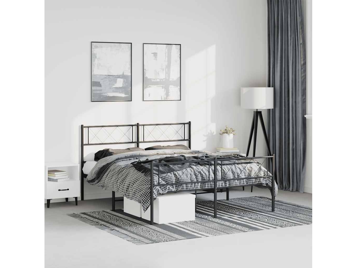 Estrutura De Cama Com Cabeceira E Pés 150x200 Cm Metal Preto