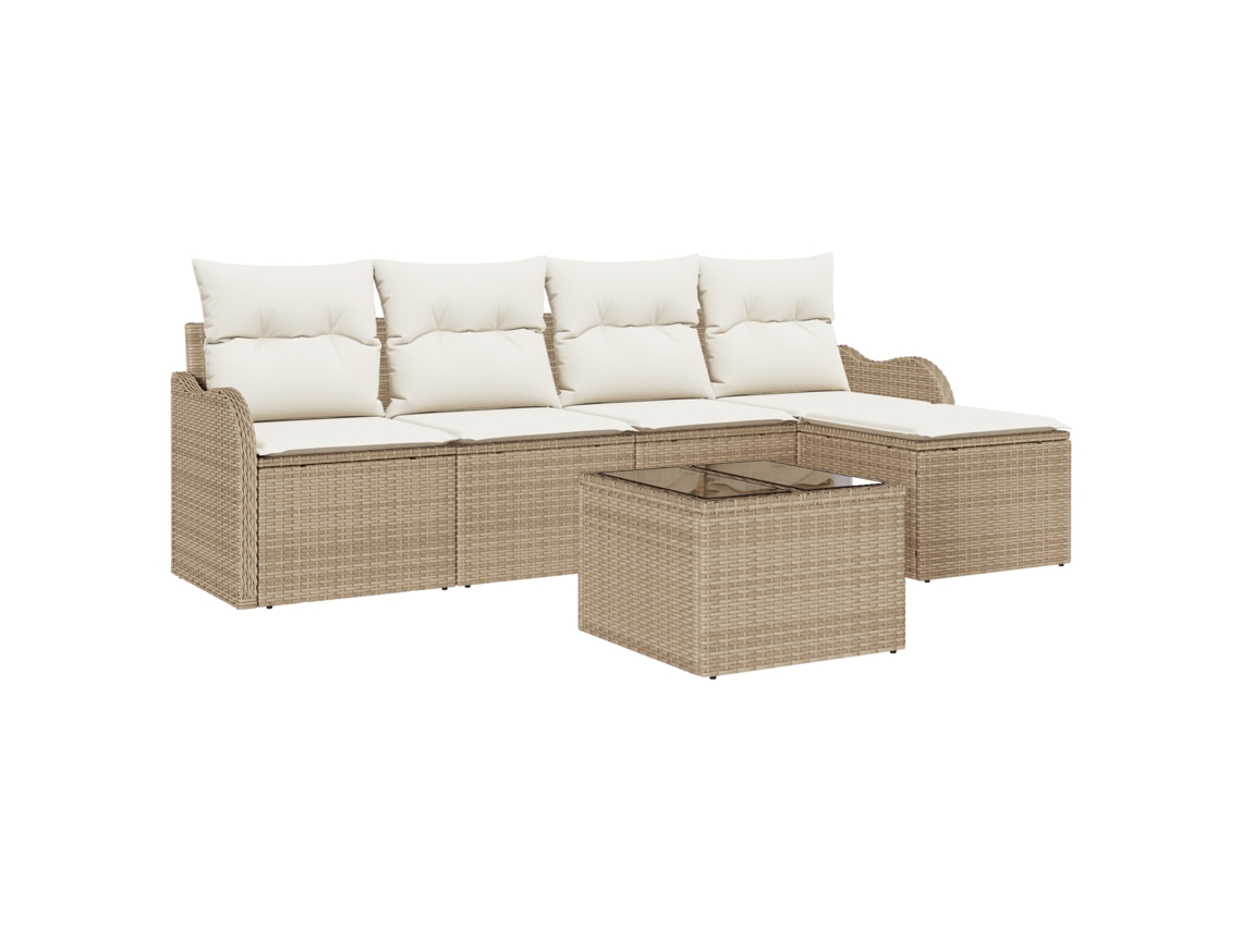 Conjunto 6 Sofá De Jardim Vidaxl Bege Vime Pe (55 X 55 X 37 Cm)