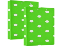 Pacote com 1 ou 2 unidades de massa Fichário com estampa de bolinhas verde fluorescente, 3 anéis com camada de saco.
