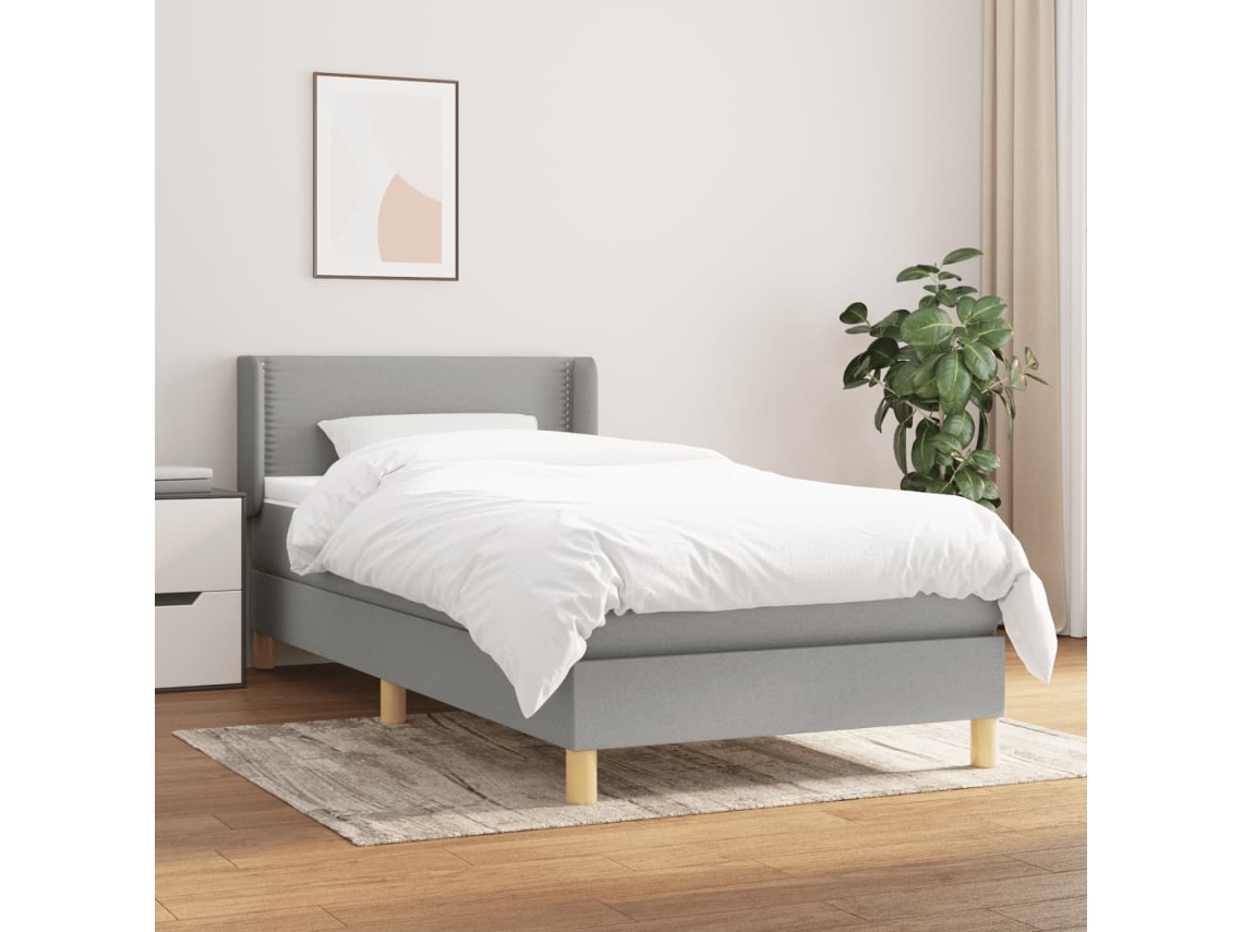 Vidaxl Cama Com Molas/colchão 90x190 Cm Tecido Cinzento-claro
