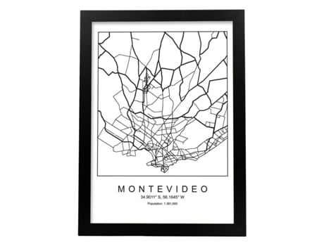 Póster NACNIC O Mapa Do Estilo Nórdico da Cidade de Montevidéu em Preto e Branco