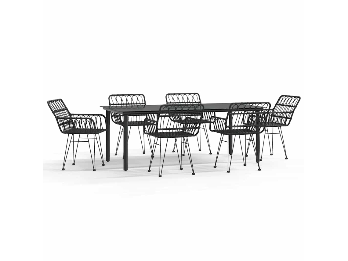 Maison Exclusive - 7 Pcs Conjunto De Jantar Para Jardim Vime Pe Preto
