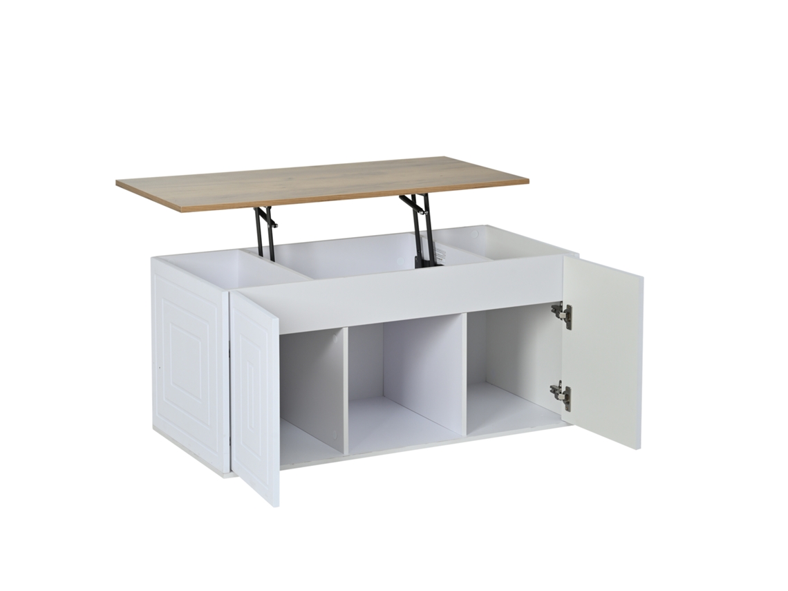 Mesa de Centro Ajustável Moderna para Sala de Estar,46x95 Cm,com Armário e Design Elegante em Madeira Natural PAPRIKA SHOP