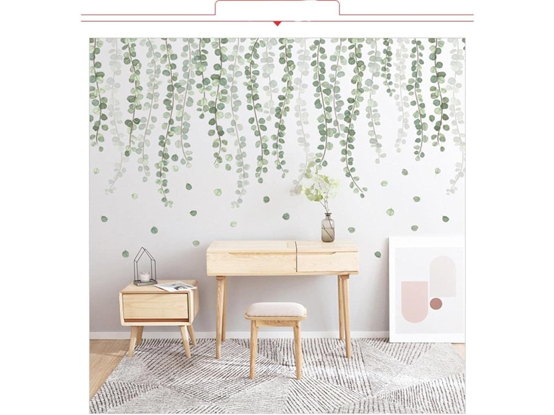 Adesivos de parede com folhas verdes para sala de estar, quarto, decoração de parede atrás do sofá, plantas tropicais.