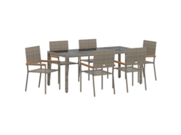 Conjunto 7 Conjunto De Jantar Para Exterior Vidaxl Cinzento Vime Pe (190 X 90 X 75 Cm)