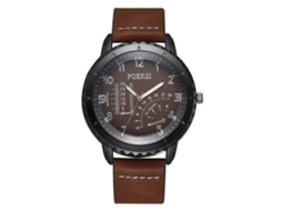 Relógio masculino de quartzo moderno com pulseira de couro PU, estilo casual vintage, mostrador grande marrom.