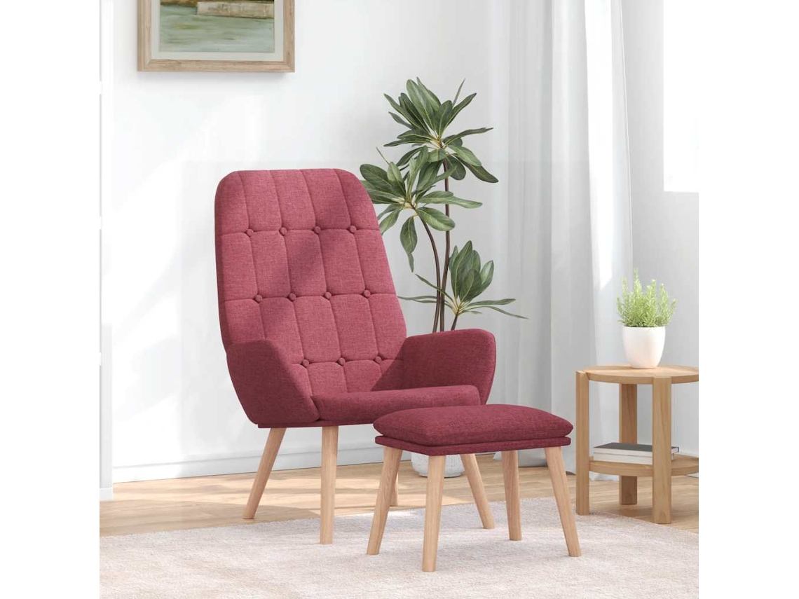 Vidaxl Cadeira De Descanso Com Banco P/ Pés Tecido Vermelho Tinto