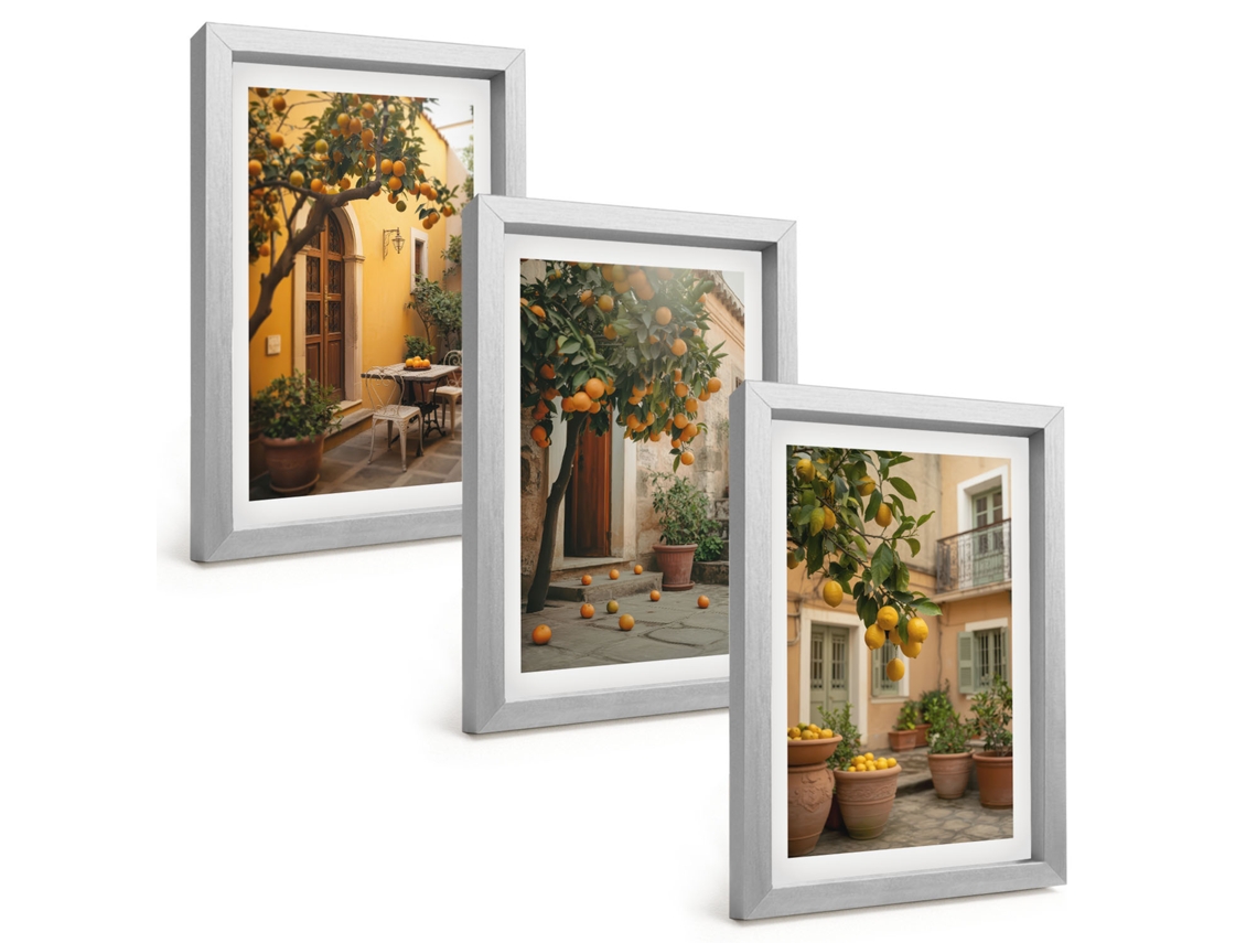 Composição De Quadros Jardim, Frutas Cítricas E Sol Espelharte (3 Peças 20x30 Cm)
