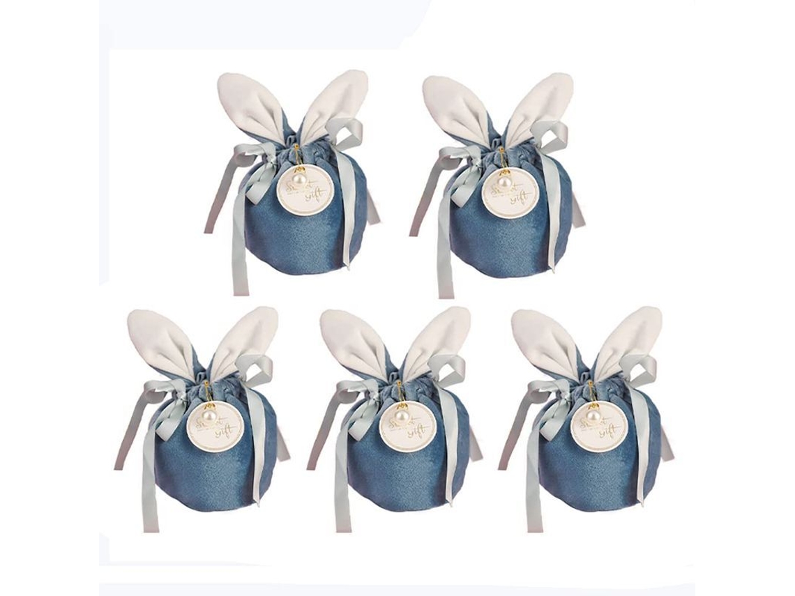 5 Bolsas De Felpa Com Orelhas De Coelho Para Joias, Chocolate E Presentes De Festa Linjou Azul